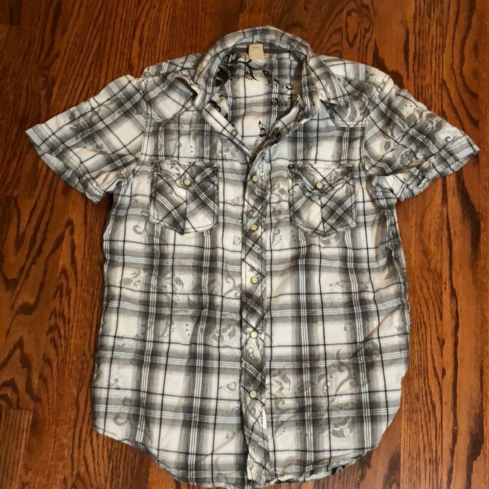 Arizona Jean Pearl Snap Western Shirt Mens S White Blue Gray